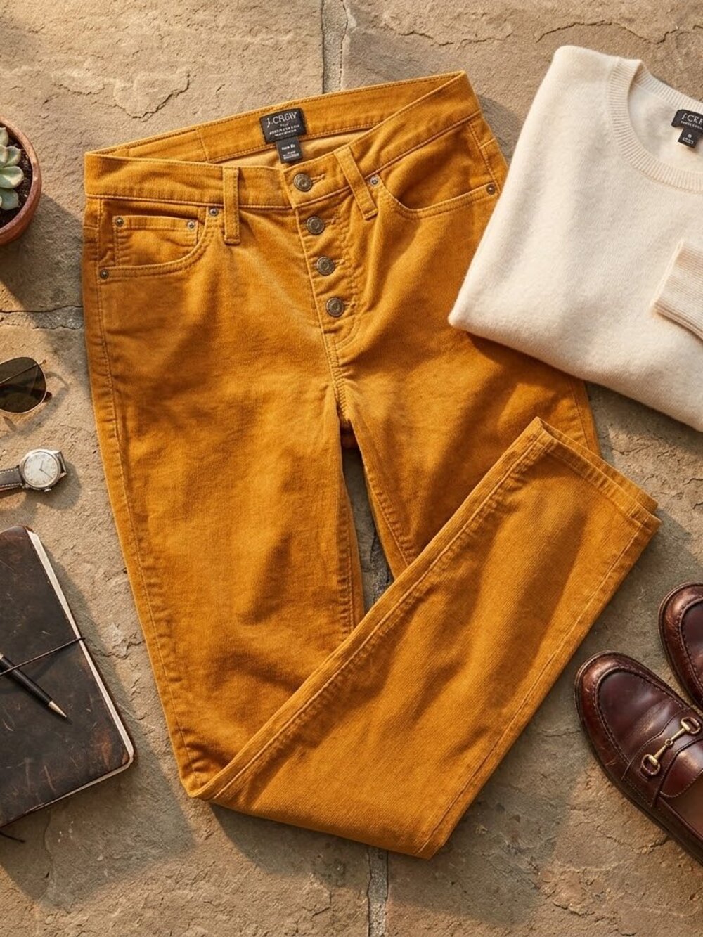 J Crew Women's Size 26 Mustard Yellow Corduroy Pants High-Rise Skinny Preppy Ivy